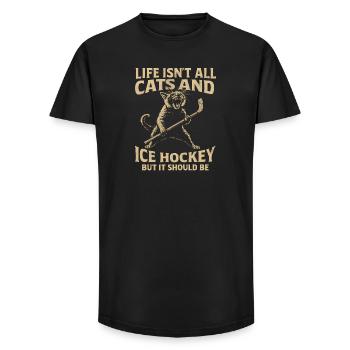 Hockey Katze Humor Eishockey Fan Geschenkidee - Long Fit Männer T-Shirt - Schwarz - Vorne - AI Model Male 185 light (185cm)
