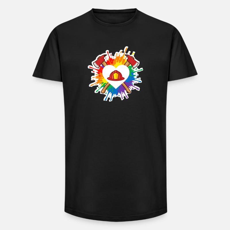 Feuerwehr Pride Herz Helm Regenbogen Axt - Long Fit Männer T-Shirt - Schwarz
