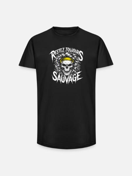 Restez Sauvage Toujours Skull - Long Fit Men's T-Shirt - black