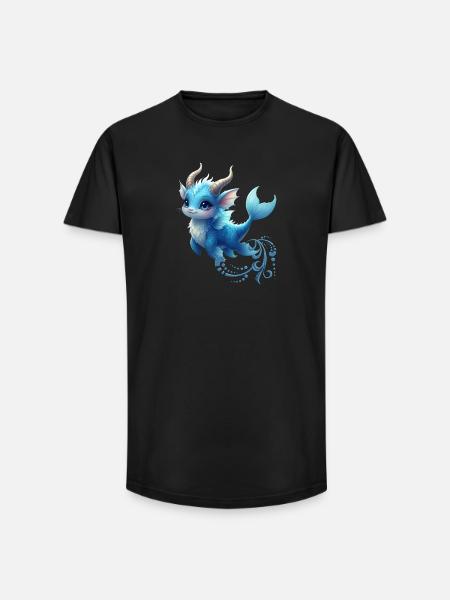 Blauer Drache Mystic Aquarell - Long Fit Männer T-Shirt - Schwarz
