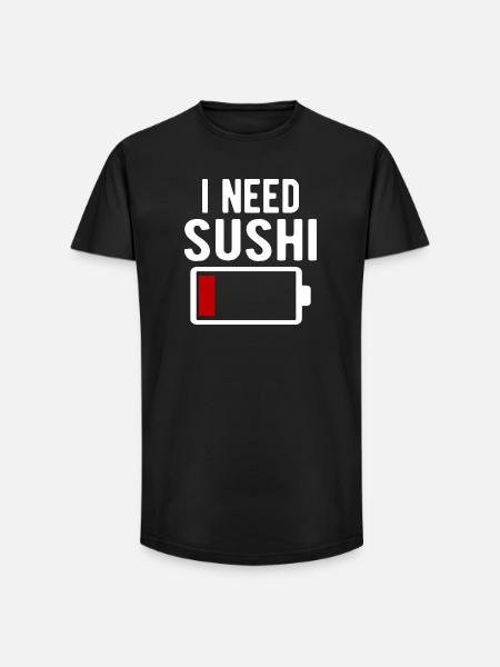 I Need Sushi Witty Battery Drain - Long Fit Men's T-Shirt - black