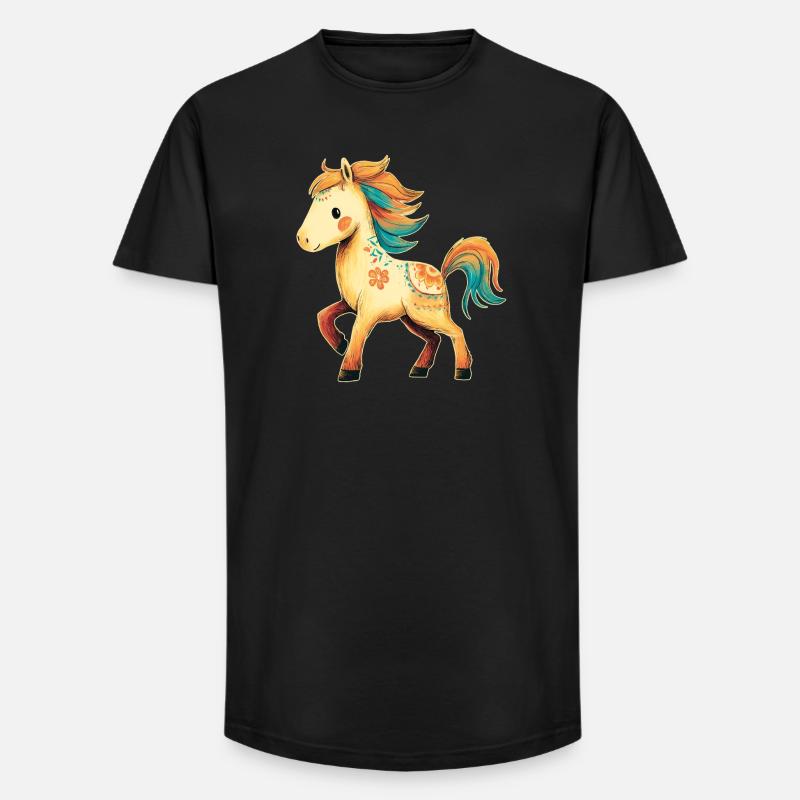 Pferd Pony - Long Fit Männer T-Shirt - Schwarz