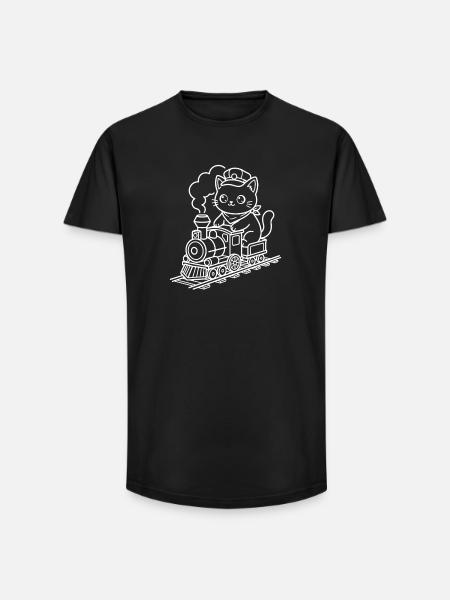 Train Lover Kawaii Cat - Long Fit Men's T-Shirt - black