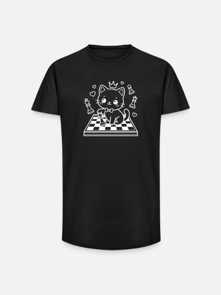 Chess Kawaii Cat - Long Fit Men's T-Shirt - black