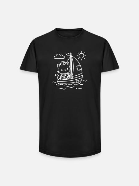 Sailor Kawaii Cat Sailing - Long Fit Men's T-Shirt - black