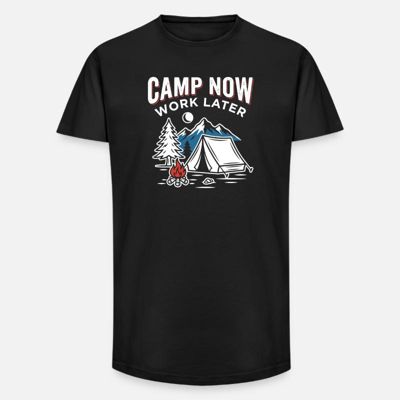 Jetzt Campen, Später Arbeiten - Long Fit Männer T-Shirt - Schwarz