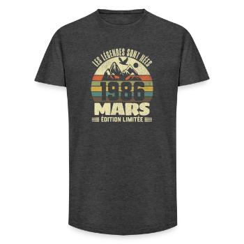 Les Légendes sont Nées en Mars 1986  40 ans - T-shirt coupe longue homme - charbon - Devant - AI Model Male 185 light (185cm)