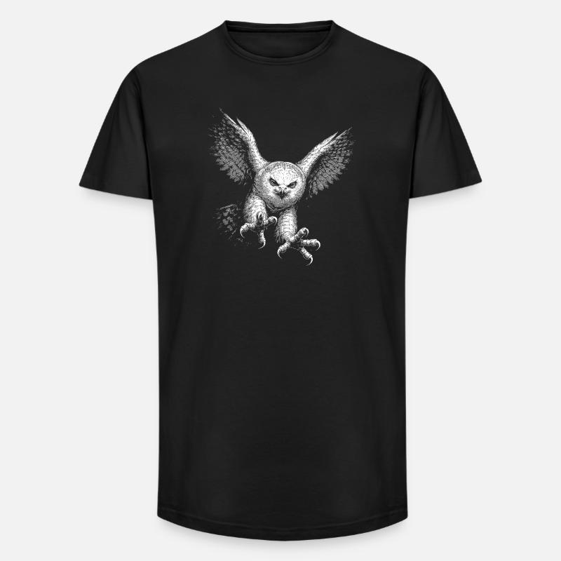 Schneeeule - Long Fit Männer T-Shirt - Schwarz