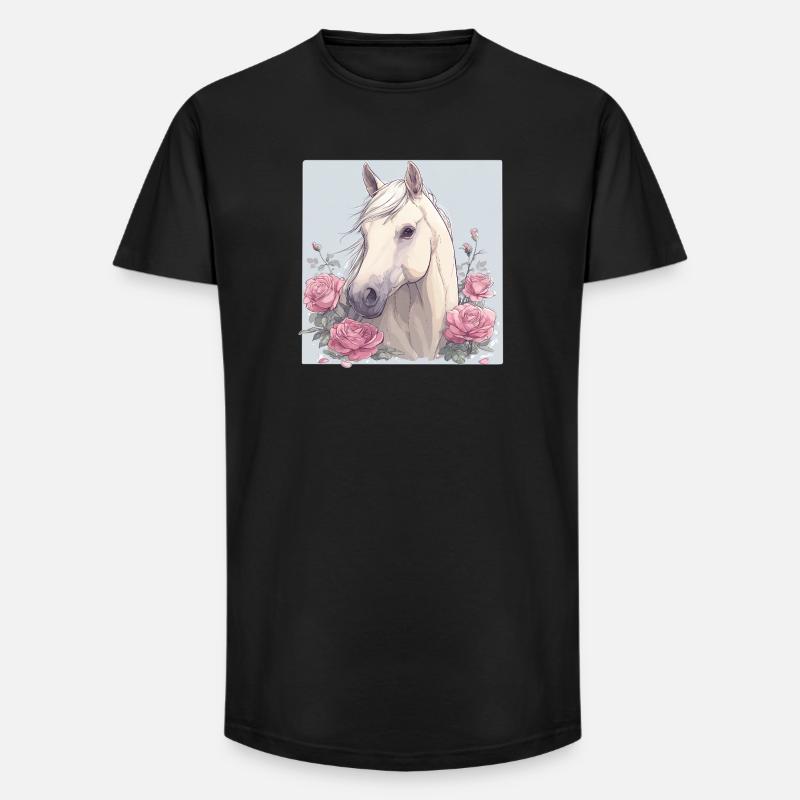 Pferd mit Blumen - Long Fit Männer T-Shirt - Schwarz
