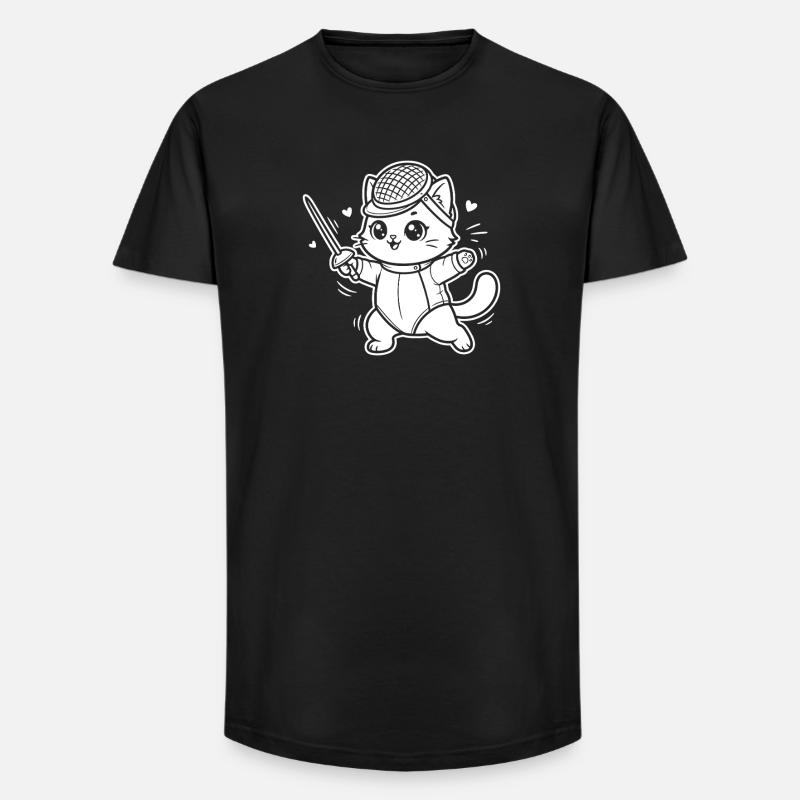 Fechten Kawaii Katze - Long Fit Männer T-Shirt - Schwarz