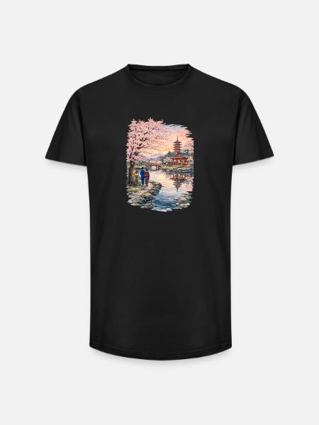 Traditional Japanese cherry blossoms - Long Fit Men's T-Shirt - black