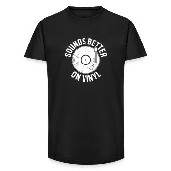 Klingt besser auf Vinyl - Long Fit Männer T-Shirt - Schwarz - Vorne - AI Model Male 185 light (185cm)