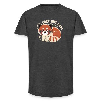 Câlin Panda Rouge MIGNON MAIS COOL - T-shirt coupe longue homme - charbon - Devant - AI Model Male 185 light (185cm)