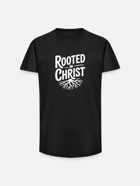 Rooted in Christ - Long Fit Men's T-Shirt - black