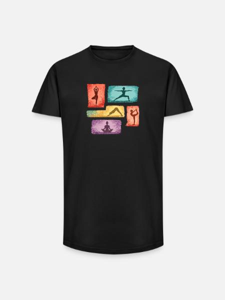 Yoga Silhouetten in Farbblöcken - Long Fit Männer T-Shirt - Schwarz