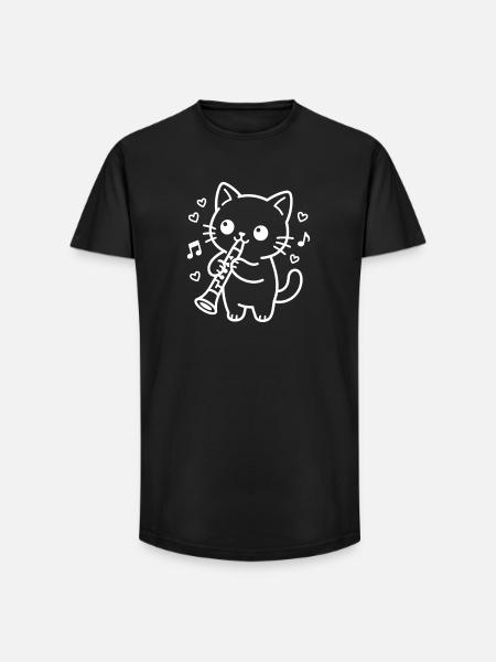 Kawaii Katze Klarinette - Long Fit Männer T-Shirt - Schwarz