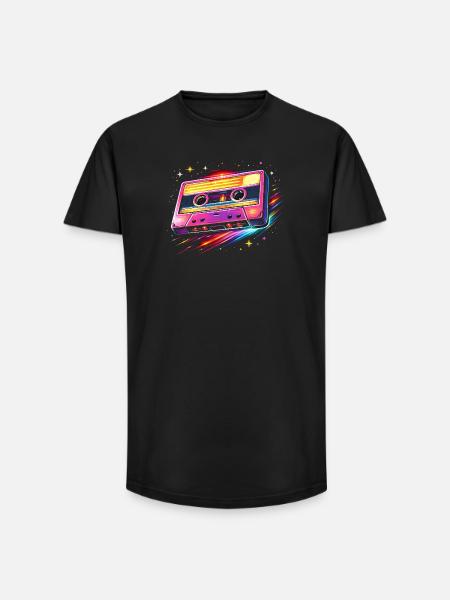 Retro Cassette Neon 80s Style - Long Fit Men's T-Shirt - black