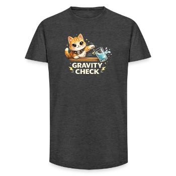 Gravity Check Katze lustiger Spruch - Long Fit Männer T-Shirt - Anthrazit - Vorne - AI Model Male 185 light (185cm)