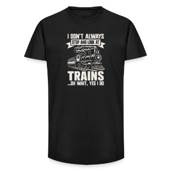 Spotting de trains de locomotives à vapeur - T-shirt coupe longue homme - noir - Devant - AI Model Male 185 light (185cm)