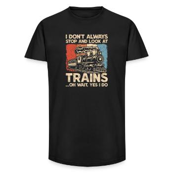 Spotting de trains de locomotives à vapeur - T-shirt coupe longue homme - noir - Devant - AI Model Male 185 light (185cm)