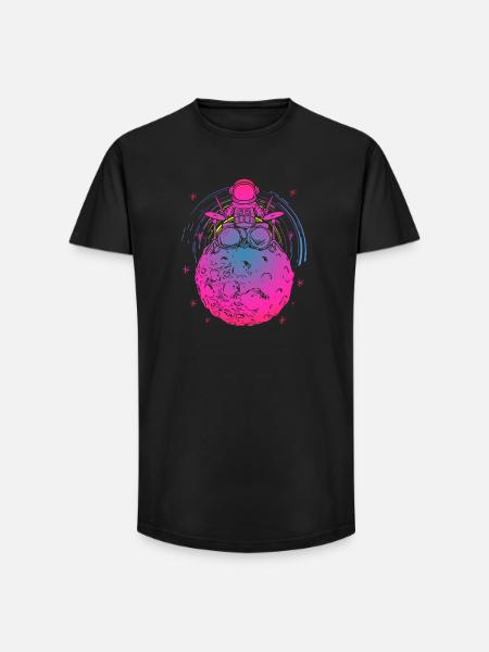 Neon Astronaut auf buntem Mond - Long Fit Männer T-Shirt - Schwarz