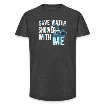 Save Water Shower With Me Funny Witty - Long Fit Men's T-Shirt - charcoal grey - Front - AI Model Male 185 light (185cm)