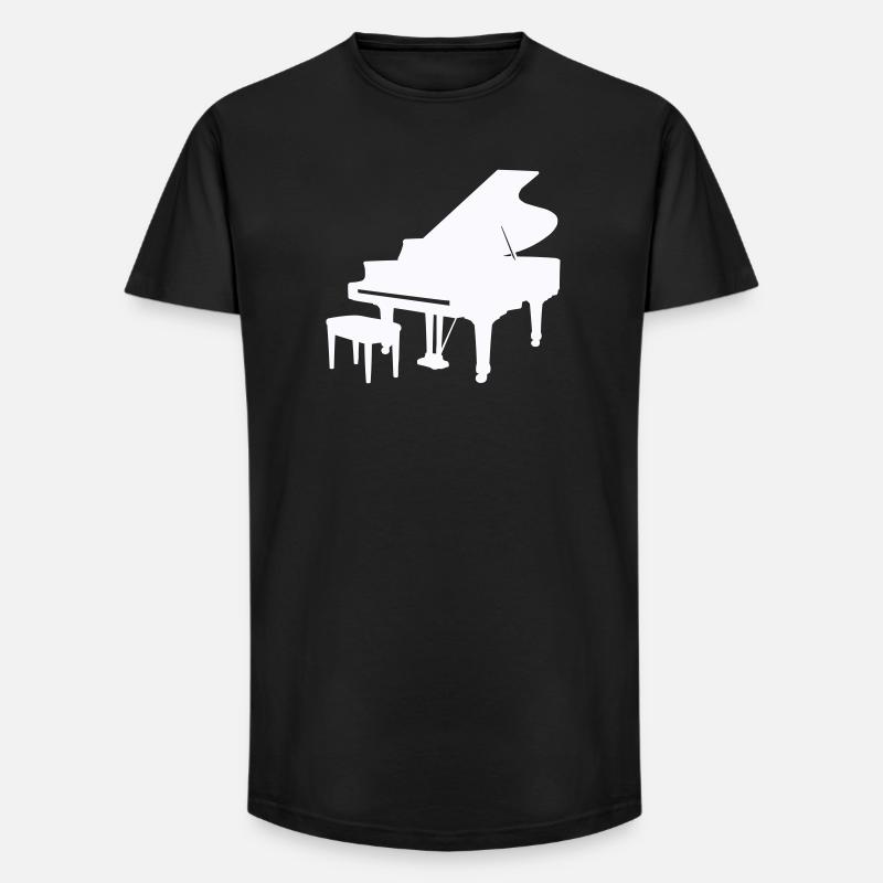 Piano Silhouette Monochrom - Long Fit Männer T-Shirt - Schwarz