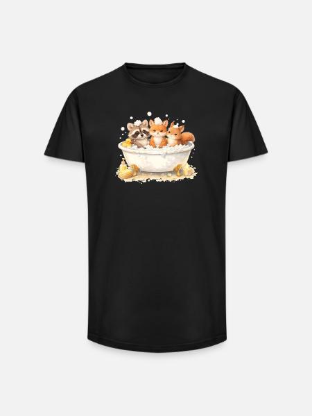 Cute Forest Animals Bathing Illustration - Long Fit Men's T-Shirt - black
