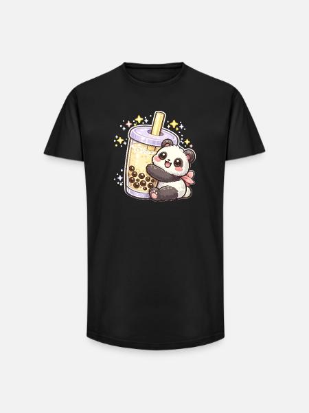 Panda Bubble Tea Cuddle Motif - Long Fit Men's T-Shirt - black