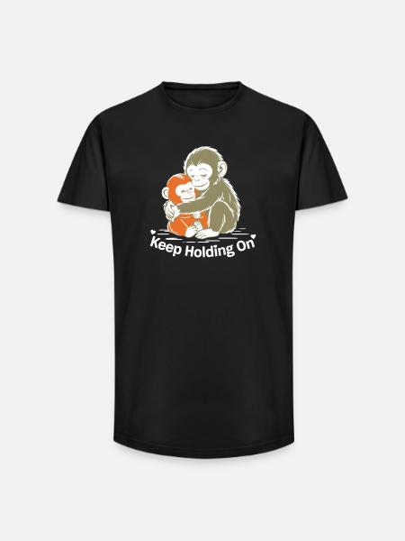 Keep Holding On Monkey Hug - Long Fit Men's T-Shirt - black