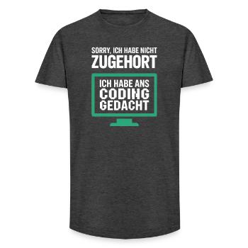 Des pensées au lieu d’entendre sur le moniteur Pixel - T-shirt coupe longue homme - charbon - Devant - AI Model Male 185 light (185cm)