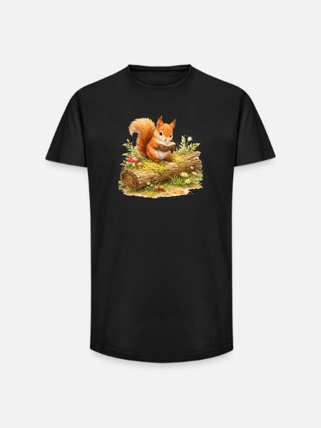 Squirrel Reading Book Illustration - Long Fit Men's T-Shirt - black