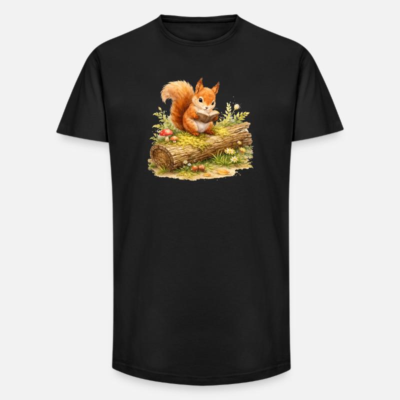 Eichhörnchen liest Buch Illustration  - Long Fit Männer T-Shirt - Schwarz