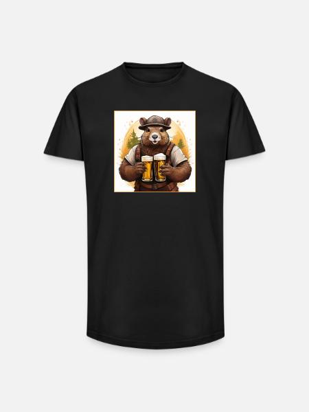 Biber mit Bier - Long Fit Männer T-Shirt - Schwarz