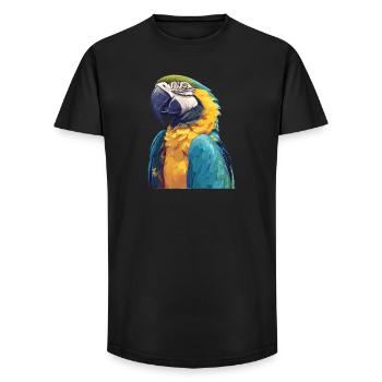 L’ère de l’ara - T-shirt coupe longue homme - noir - Devant - AI Model Male 185 light (185cm)