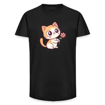 Kawaii Kitten and Flower - Long Fit Men's T-Shirt - black - Front - AI Model Male 185 light (185cm)