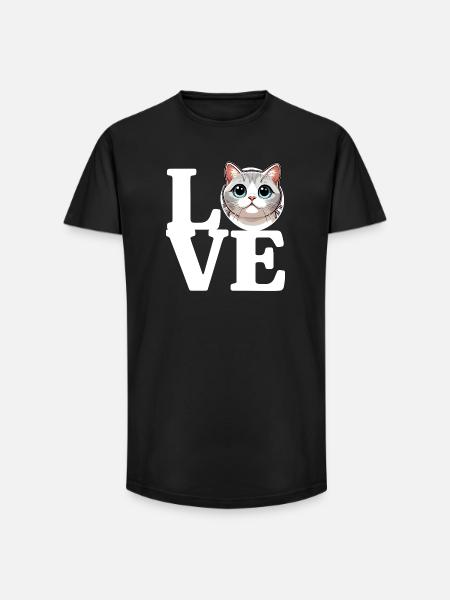 J’ADORE Chat Amoureux Chat Drôle - T-shirt coupe longue homme - noir