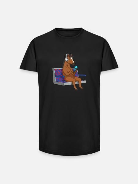 Pony with headphones on smartphone - Long Fit Men's T-Shirt - black