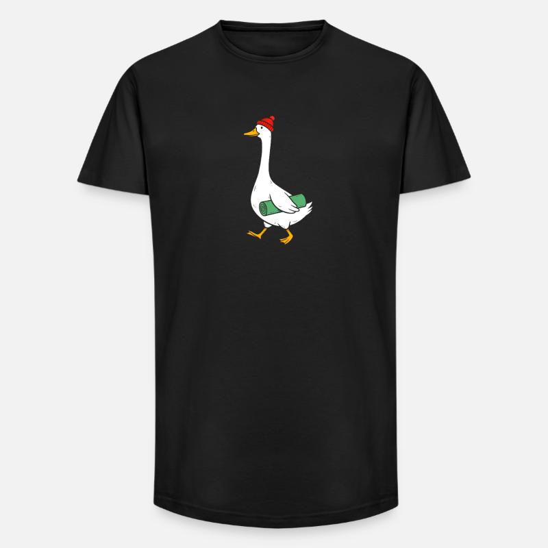 Gans mit Strickmütze und Yogamatte - Long Fit Männer T-Shirt - Schwarz