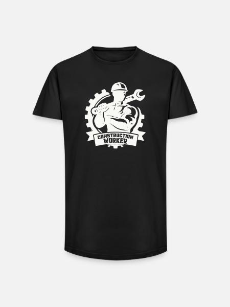 Strong construction worker with gears - Long Fit Men's T-Shirt - black