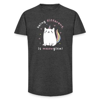 Being Different is Meowgical - Long Fit Men's T-Shirt - charcoal grey - Front - AI Model Male 185 light (185cm)