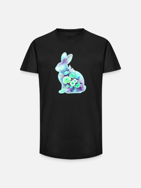 Hase Aquarell Blumen Ostern - Long Fit Männer T-Shirt - Schwarz