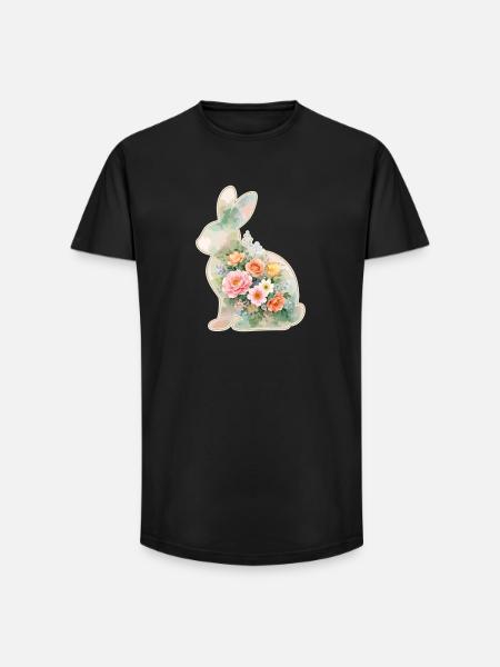 Hase Aquarell Blumen Ostern - Long Fit Männer T-Shirt - Schwarz