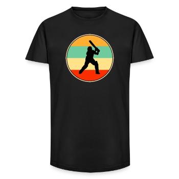 Cricket Player Retro Vintage Sunset Silhouette - Long Fit Men's T-Shirt - black - Front - AI Model Male 185 light (185cm)
