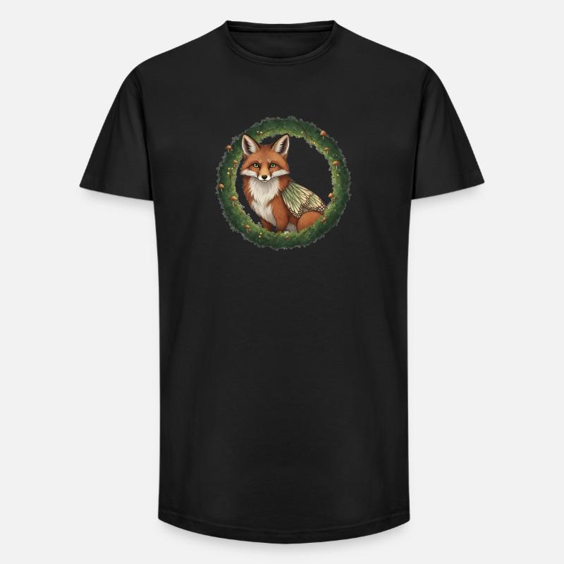 Fuchs Wald Kranz Illustration - Long Fit Männer T-Shirt - Schwarz