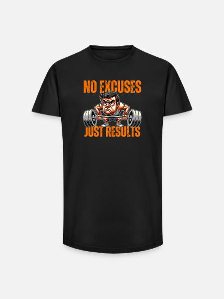 No Excuses Just Results - Gym - Long Fit Men's T-Shirt - black