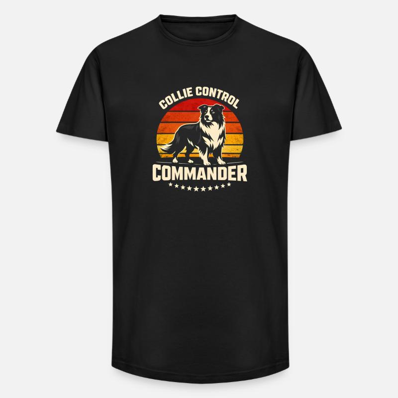 Collie Commando | Border Collie Rétro - T-shirt coupe longue homme - noir