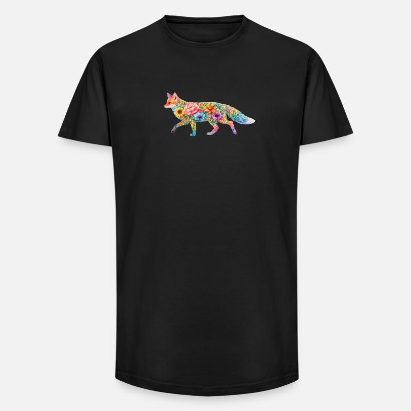 Fuchs Aquarell Silhouette Blumen - Long Fit Männer T-Shirt - Schwarz