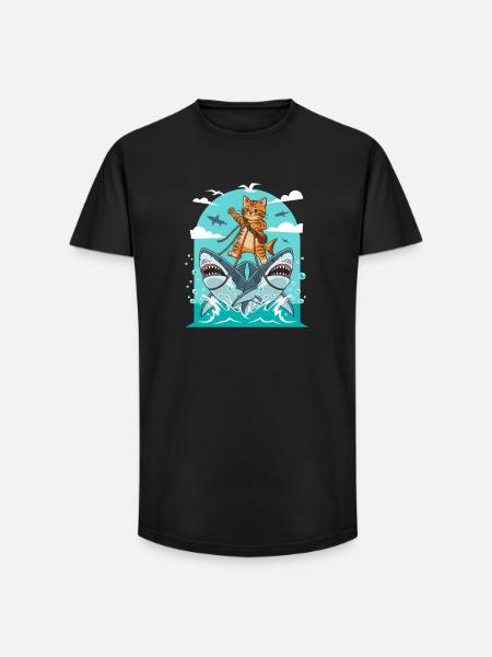 Kittens on shark adventures - Long Fit Men's T-Shirt - black