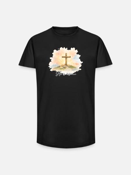 Resurrection He is Risen Easter Jesus - Long Fit Men's T-Shirt - black